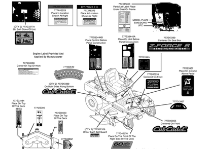 Label Map Diagram and Parts List for Z-FORCES60 (17AI5GHD-17AI5GHD010)(2013) Cub Cadet Lawn Tractor